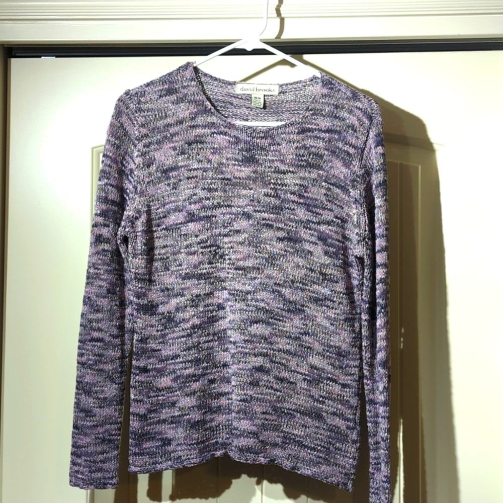 David Brooks Purple Gray Variegated Crew Neck Rolled Hem Sweater Women's Size M